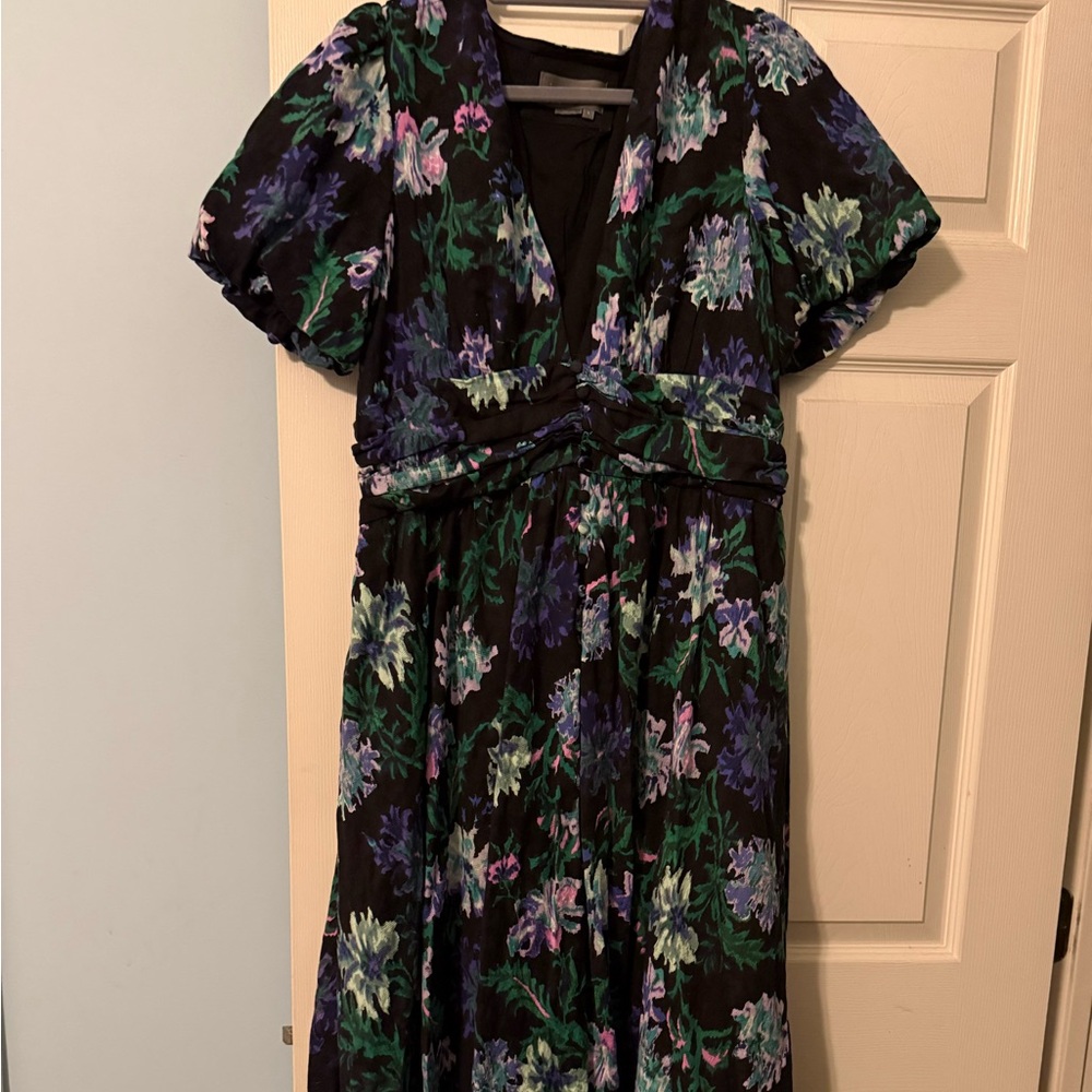 Anthropologie Black and Blue Floral Midi Dress
